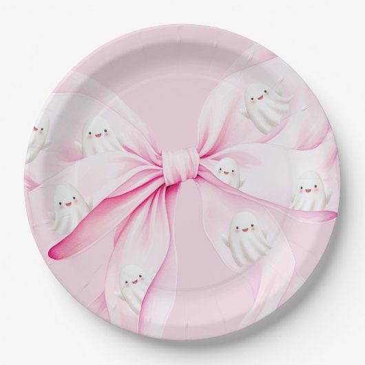 Little Boo PINK Bow Baby shower Papieren Bordje (Voorkant)