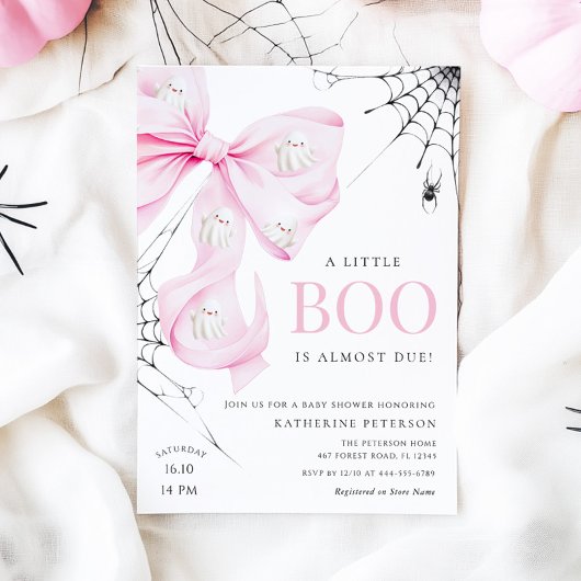Little Boo PINK Bow Baby shower Uitnodiging