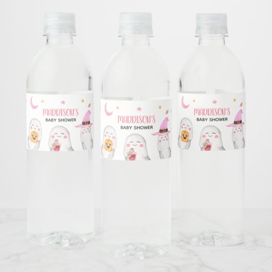 Little Boo Pink Ghost-Baby shower Waterfles Etiket (Flessen)