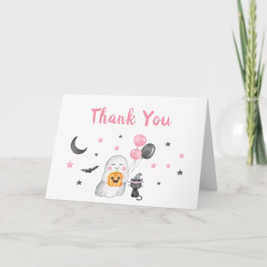 Little Boo Pink Ghost Halloween Baby shower Bedankkaart (Voorkant)