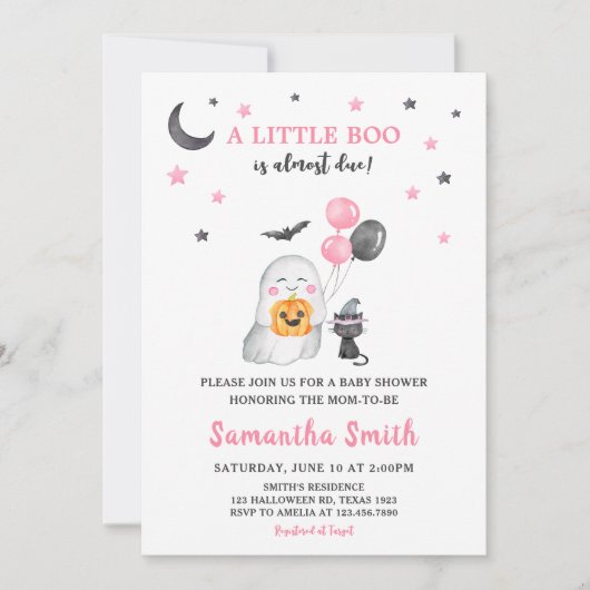 Little Boo Pink Ghost Halloween Baby shower Kaart (Voorkant)