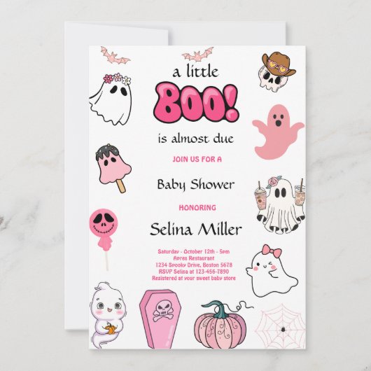 Little Boo Pink Ghost Halloween Baby shower Kaart (Voorkant)