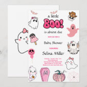 Little Boo Pink Ghost Halloween Baby shower Kaart (Voorkant / Achterkant)