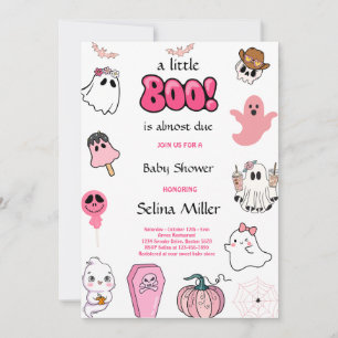 Little Boo Pink Ghost Halloween Baby shower Kaart