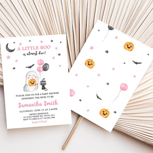 Little Boo Pink Ghost Halloween Baby shower Kaart
