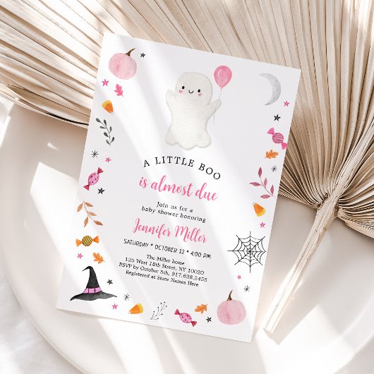 Little Boo Pink Ghost Halloween Baby shower Kaart