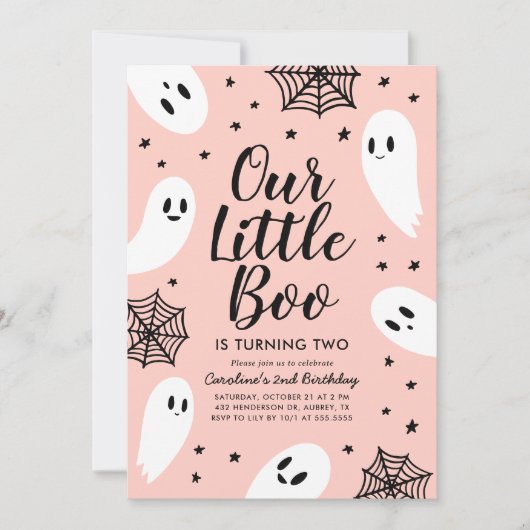 Little Boo Pink Ghost Halloween Verjaardag Kaart (Voorkant)