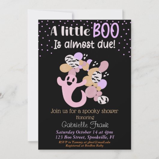 Little Boo Pink Girl Ghost Baby shower Invitation Kaart (Voorkant)
