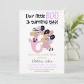 Little Boo Pink Girl Ghost Second Birthday Invita Kaart (Staand voorkant)