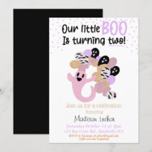 Little Boo Pink Girl Ghost Second Birthday Invita