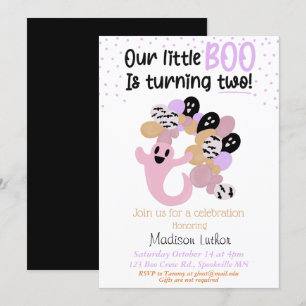 Little Boo Pink Girl Ghost Second Birthday Invita Kaart