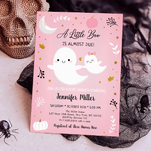 Little Boo Pink Gold Ghost Pumpkin Baby shower Kaart