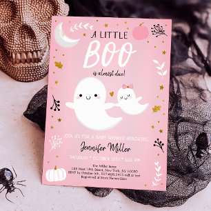 Little Boo Pink Gold Ghost Pumpkin Baby shower Kaart