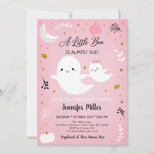 Little Boo Pink Gold Ghost Pumpkin Baby shower Kaart (Voorkant)