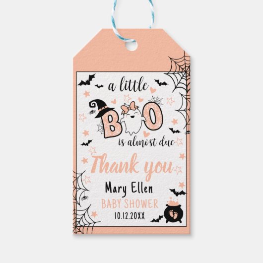 LITTLE BOO PINK HALLOWEEN BABY SHOWER DANK U CADEAULABEL (Voorkant)