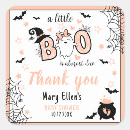 LITTLE BOO PINK HALLOWEEN BABY SHOWER DANK U VIERKANTE STICKER