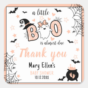 LITTLE BOO PINK HALLOWEEN BABY SHOWER DANK U VIERKANTE STICKER