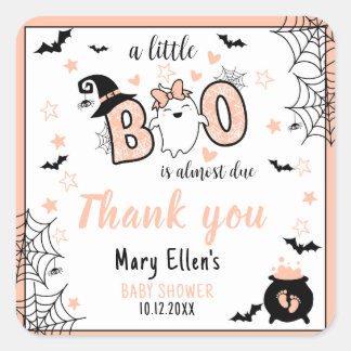 LITTLE BOO PINK HALLOWEEN BABY SHOWER DANK U VIERKANTE STICKER