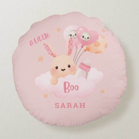 Little Boo Pink Halloween Baby shower Rond Kussen (Achterkant)