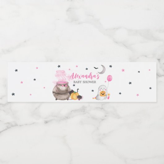 Little Boo Pink Halloween Baby shower Waterfles Etiket (Enkel label)