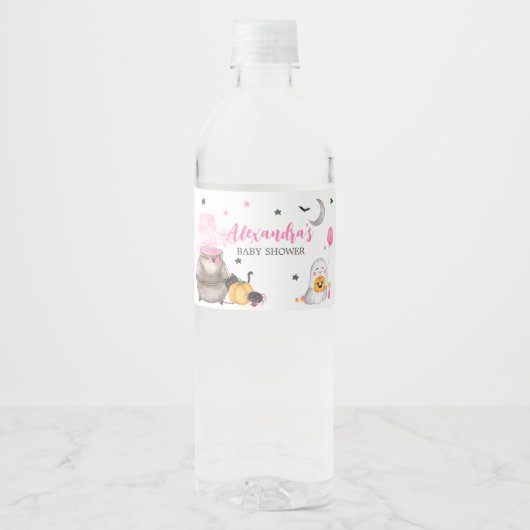 Little Boo Pink Halloween Baby shower Waterfles Etiket (Voorkant)