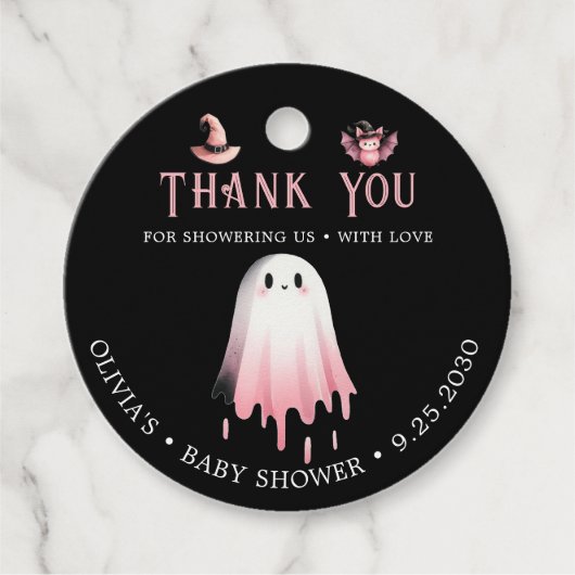 Little Boo Pink Halloween Ghost Baby shower Bedankjes Labels (Voorkant)