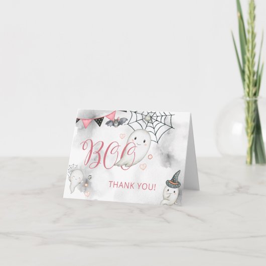 Little Boo Pink Halloween Ghost Baby shower Bedankkaart (Voorkant)