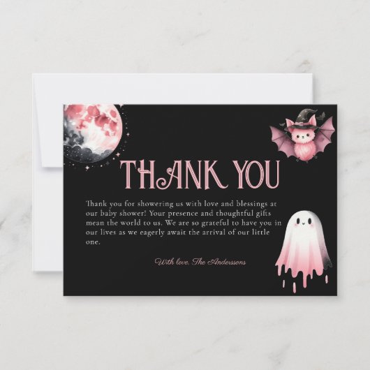 Little Boo Pink Halloween Ghost Baby shower Bedankkaart (Voorkant)