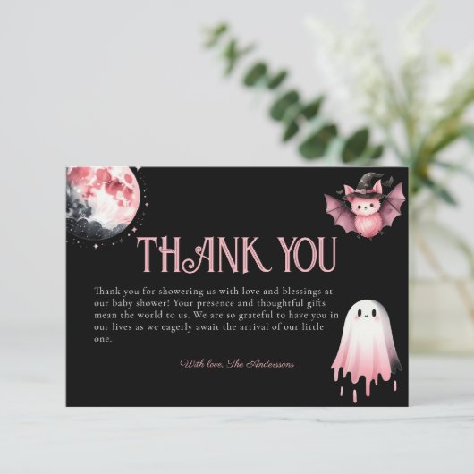 Little Boo Pink Halloween Ghost Baby shower Bedankkaart (Staand voorkant)