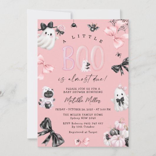 Little Boo Pink Halloween Girl Baby shower Kaart (Voorkant)