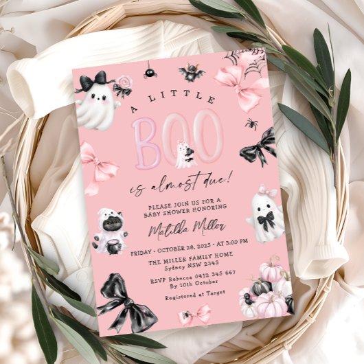 Little Boo Pink Halloween Girl Baby shower Kaart
