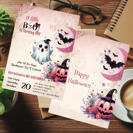 Little Boo Pink Jack Halloween Ghost 1st Birthday Kaart