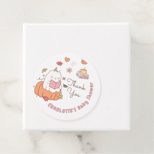 Little Boo Pink Whimsical Books Baby shower Bedankjes Labels (In situ)