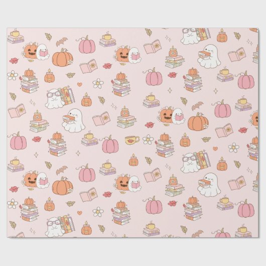 Little Boo Pink Whimsical Books Baby shower Cadeaupapier (Vlak)