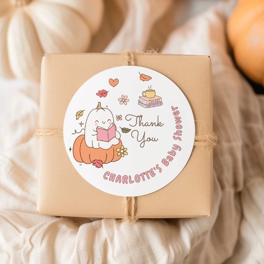 Little Boo Pink Whimsical Books Baby shower Ronde Sticker