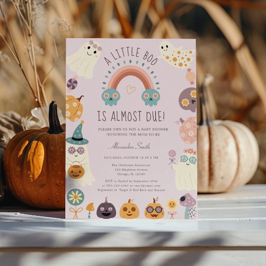Little Boo Retro Groovy Halloween Baby shower Kaart