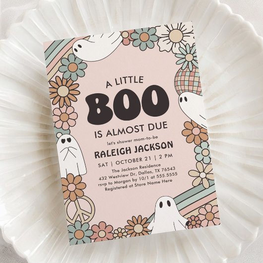 Little Boo Retro Halloween Baby shower Kaart