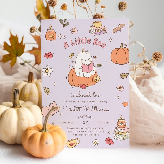 Little Boo Retro Paarse Herfst Baby shower Kaart