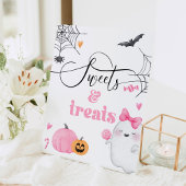 Little Boo roze geest Halloween snoepjes en lekker Reclamebord Met Voetstuk