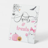 Little Boo roze geest Halloween snoepjes en lekker Reclamebord Met Voetstuk (Voorkant)