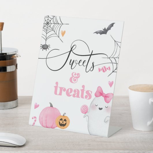 Little Boo roze geest Halloween snoepjes en lekker Reclamebord Met Voetstuk (Insitu)