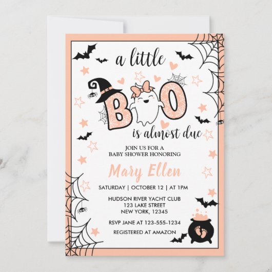 LITTLE BOO ROZE HALLOWEEN BABY SHOWER KAART (Voorkant)