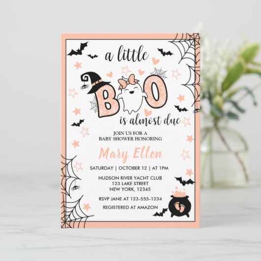 LITTLE BOO ROZE HALLOWEEN BABY SHOWER KAART (Staand voorkant)