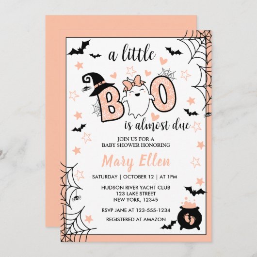 LITTLE BOO ROZE HALLOWEEN BABY SHOWER KAART (Voorkant / Achterkant)