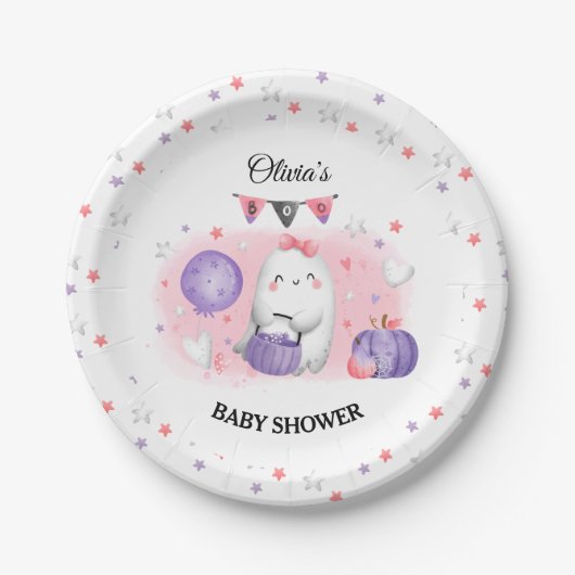 Little Boo Roze Meisje Halloween Baby shower Papieren Bordje (Voorkant)