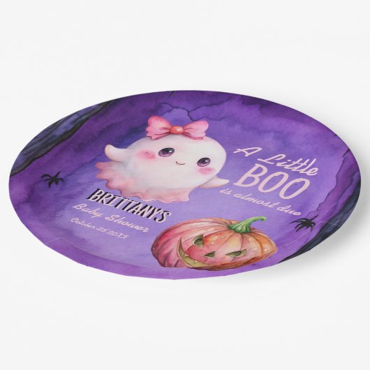 Little boo roze schattig spook baby shower papieren bordje (Gekanteld)