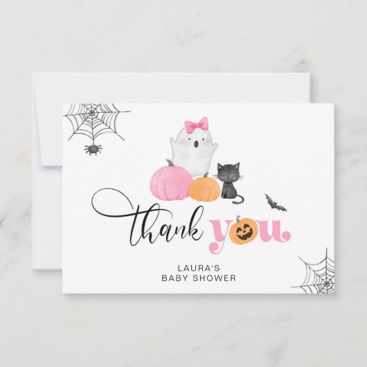 Little Boo roze spooky baby shower dank u kaart (Voorkant)