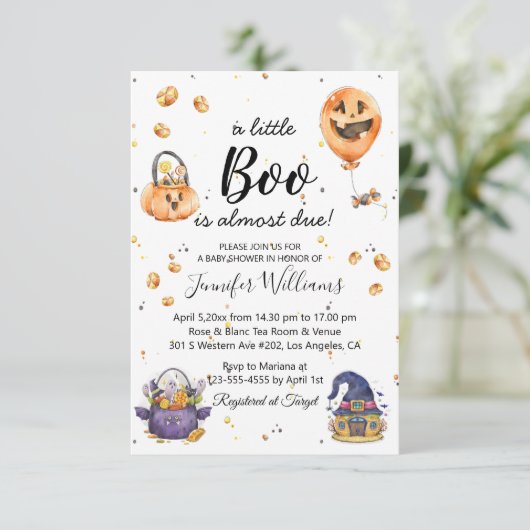 Little Boo, schattig halloween baby shower eenvoud Kaart (Staand voorkant)