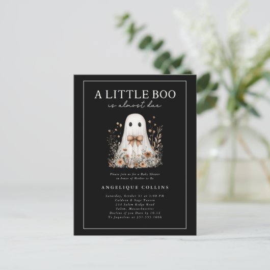 Little Boo Schattige Ghost Bow Wildflowers Baby sh Briefkaart (Staand voorkant)