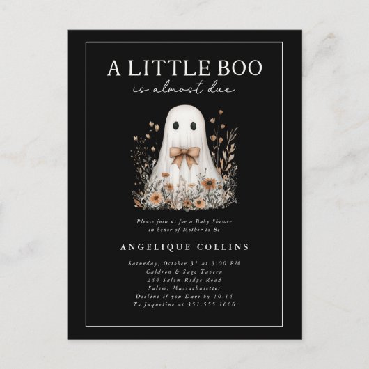 Little Boo Schattige Ghost Bow Wildflowers Baby sh Briefkaart (Voorkant)
